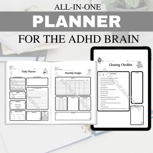 ADHD / Neurodivergent Planner, Cleaning Checklist, Calendar and Organizer