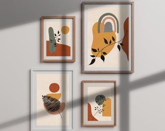 Boho eklektische abstrakte botanische - Set von 4 - Digitaldruck