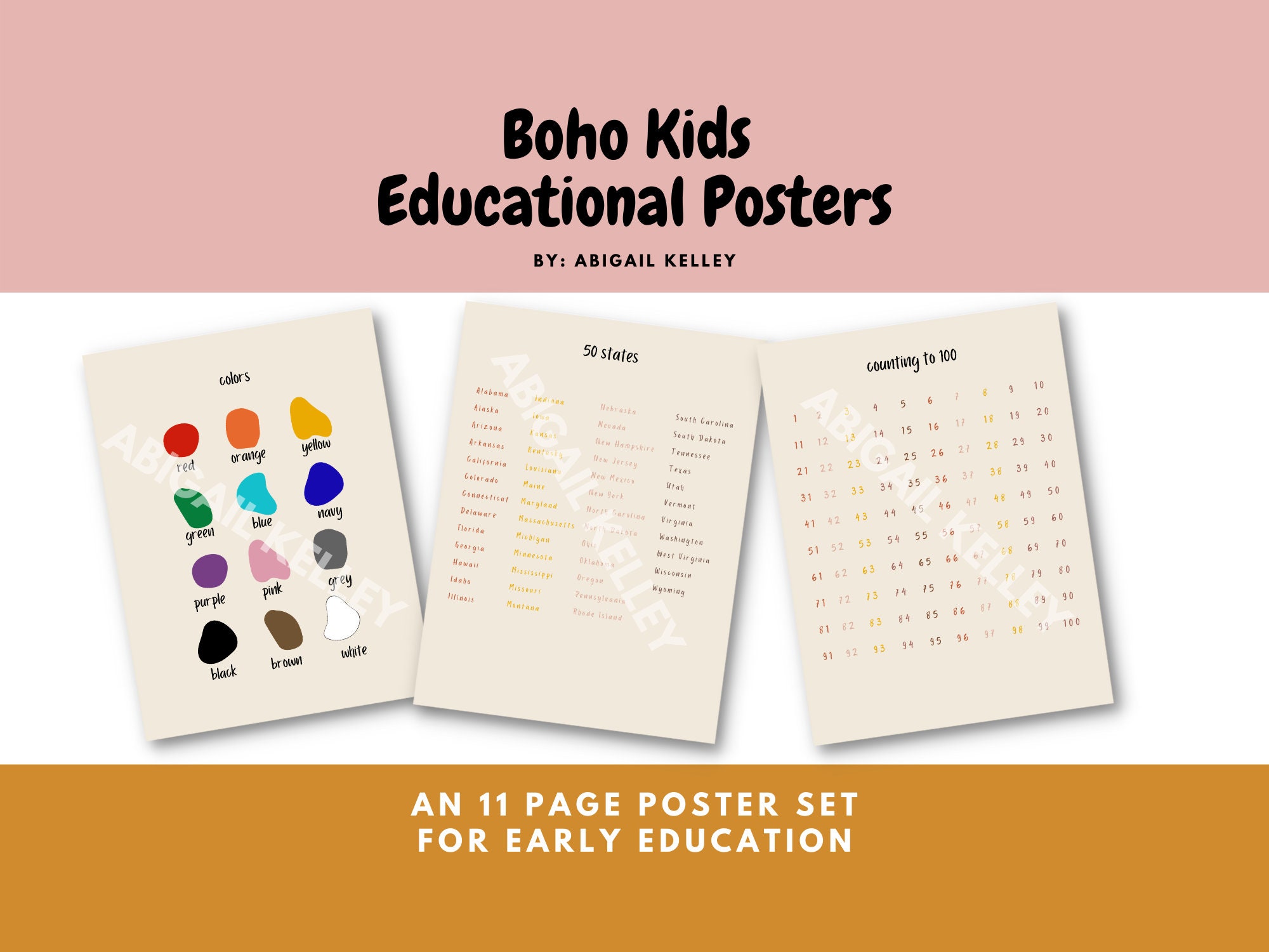 Boho Educational Poster Set for Play Room or Bedroom for Kids, Early ...