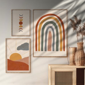 Boho Eclectic Abstract Sunset Rainbow - Set of 3 - Digital Print