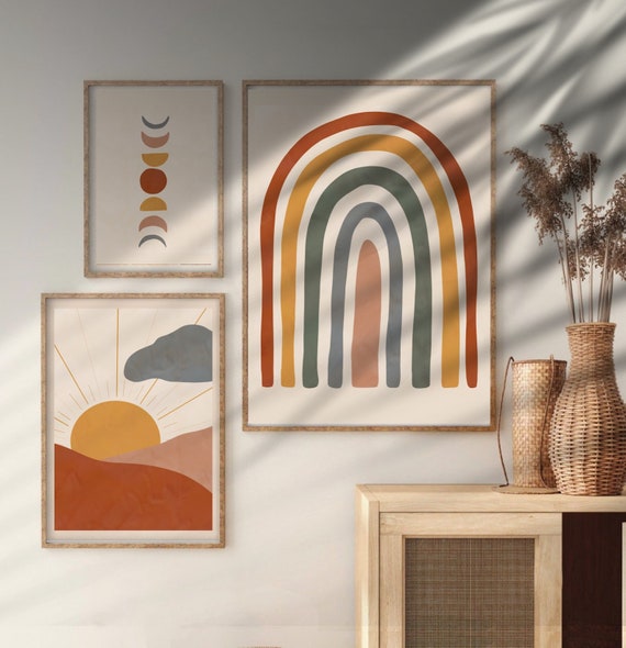 Boho Eclectic Abstract Sunset Rainbow - Set of 3 - Digital Print