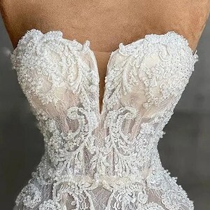 Luxury Crystal Beaded Mermaid Lace Wedding Dress Sweetheart Strapless Sleeveless Appliques Bridal Gown Bridal Dress Bride Gown zdjęcie 8