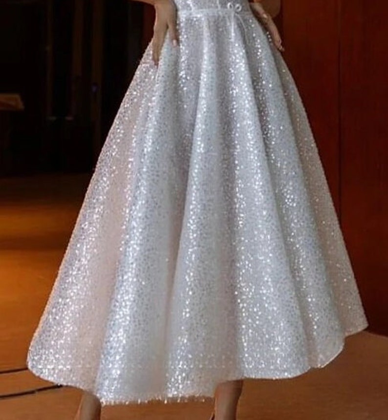 Silver Sparkle Sequin Short Summer Bridal Gown Off-the-Shoulder A-Line Dress Knee-Length Elegant Split Gown Detachable Sleeves zdjęcie 9