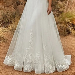 Lace Tulle V-Neck 2-In-1 Wedding Jumpsuit Detachable Skirt Bridal Pants Suit Sweep Train Bridal Dress Bridal Gown Bride Gown image 9