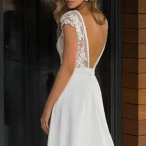 Plus Size Boho Deep V-Neck Lace Wedding Dress Backless Chiffon Bridal Gown Elegant Scalloped Neckline Bridal Gown Wedding Gown image 8
