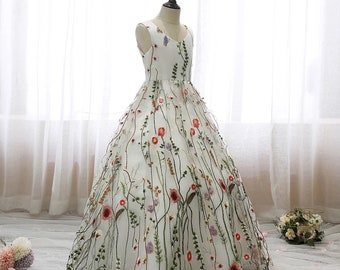 schickes rosa Blumenmädchen Kleid | Kinder Ärmelloses rückenfreies Kleid mit Bogendruck | Bodenlange Hochzeitskleidung | Mädchenkleid Spitze | Kundenspezifisches Mädchenkleid