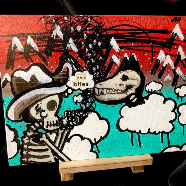 This Bites, Subversive Skeleton Artwork, cowboy canvas