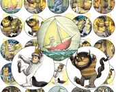 30 Where The Wild Thigs Are Digital Party Stickers Circles size 1 39 39 and 1.5 39 39 sheet A4 (8.5 39 39 x11 39 39 ) Bottle Cap images Cupcake Toppers Disney