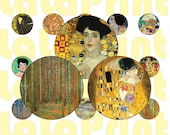 25 Klimt Gustav Digital Party Stickers Circles size 1 39 39 , 20mm, 16mm, 14mm, 12mm sheet A4 (8.5 39 39 x11 39 39 ) Bottle Cap images earrings Modern