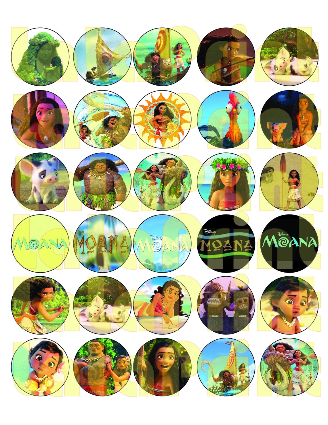 30 Moana Digital Party Stickers Circles size 1'' and | Etsy