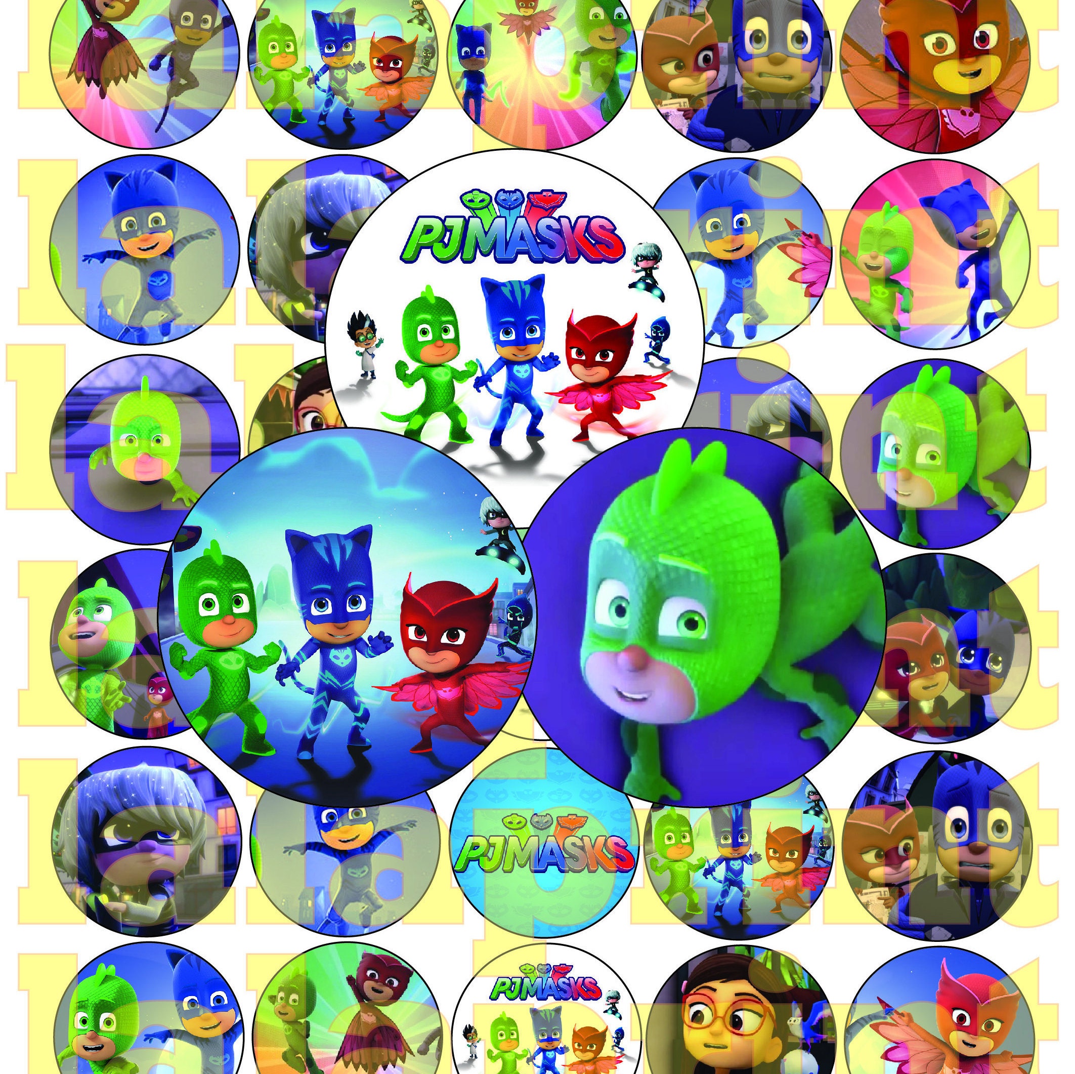 30 Pj Masks Digital Party Stickers Circles size 1'' Etsy