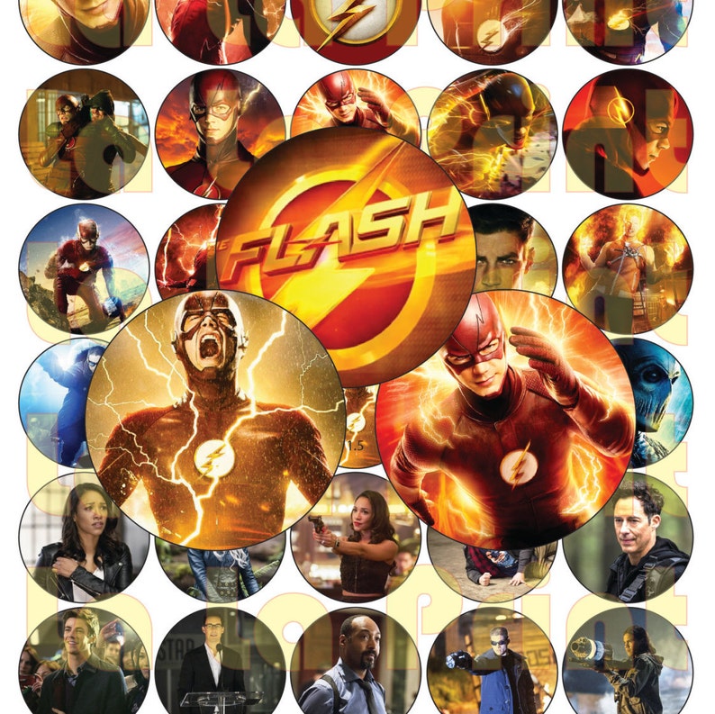 Bottle Cap images Cupcake Toppers 35 Flash Comics Digital Party Stickers Circles size 1/'/' and 1.5/'/' sheet A4 8.5/'/'x11/'/'