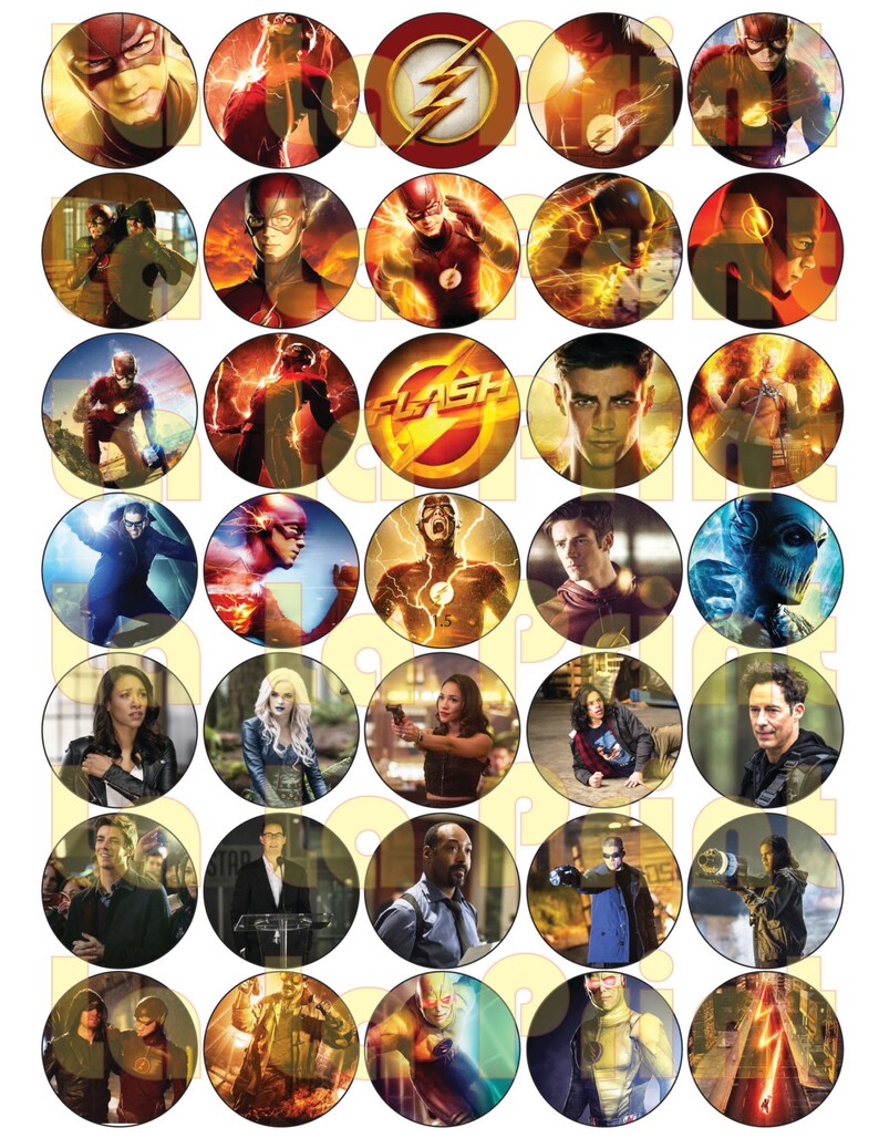 Bottle Cap images Cupcake Toppers 35 Flash Comics Digital Party Stickers Circles size 1/'/' and 1.5/'/' sheet A4 8.5/'/'x11/'/'