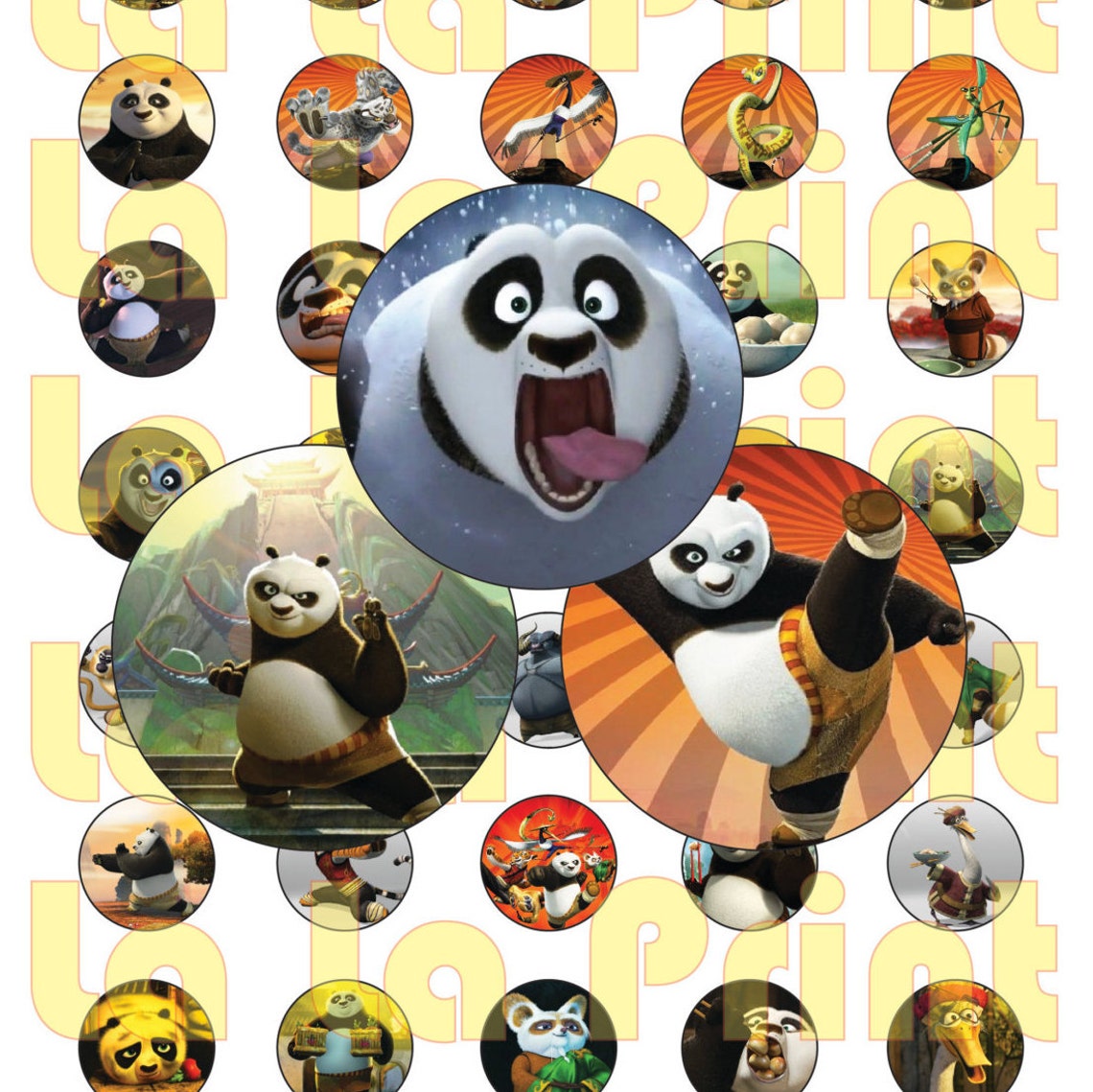 40 Kung fu Panda Digital Party Stickers Circles size 1 Etsy