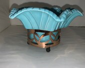 Vintage 1956 Miramar of California Ribbon Blue Planter with Metal Stand 611