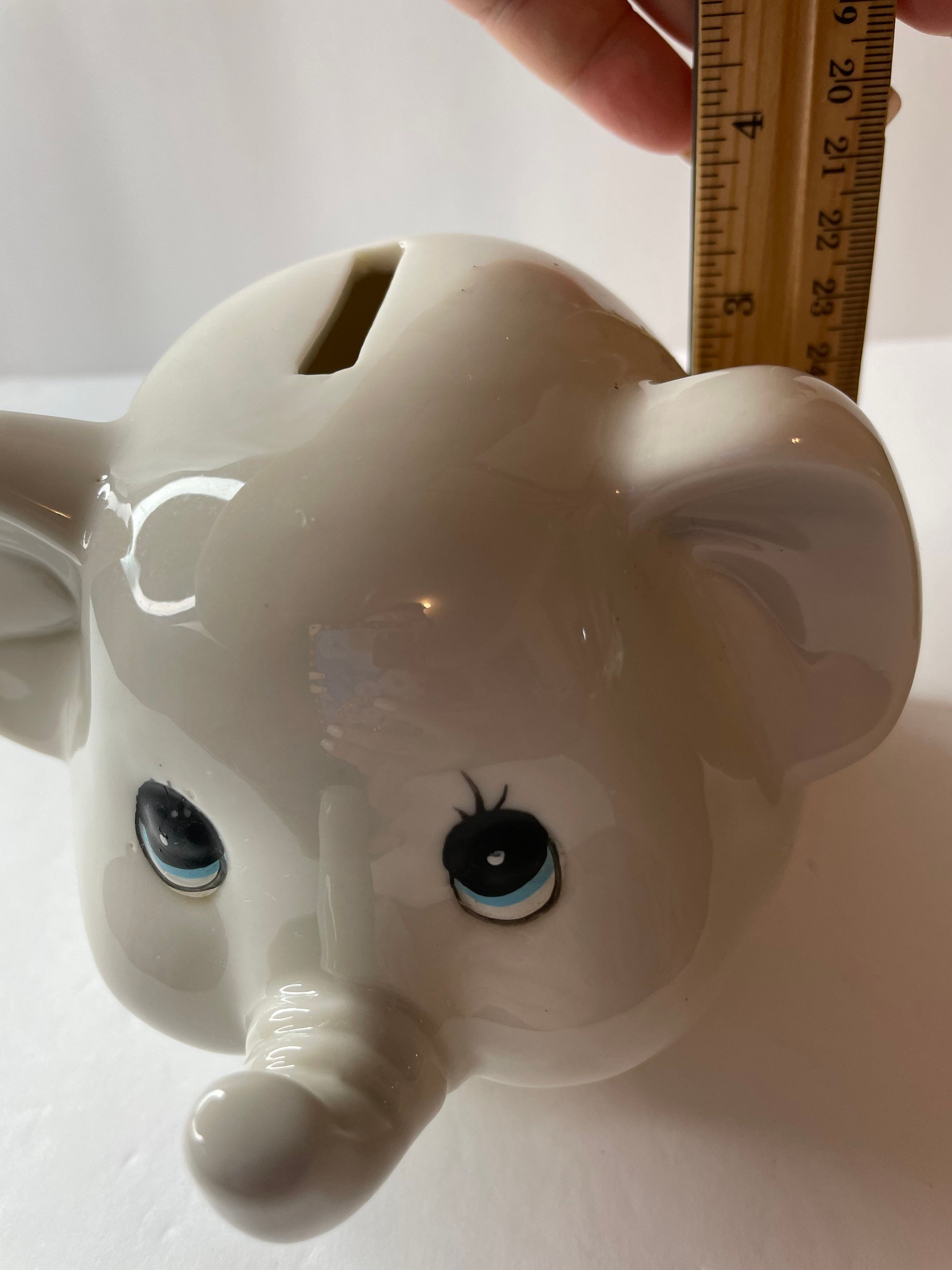 Vintage White Porcelain Elephant Piggy Bank Lucky Trunk Up Etsy