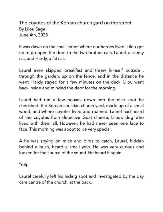 Bilingual story about cats and coyotes friendship by Lilou