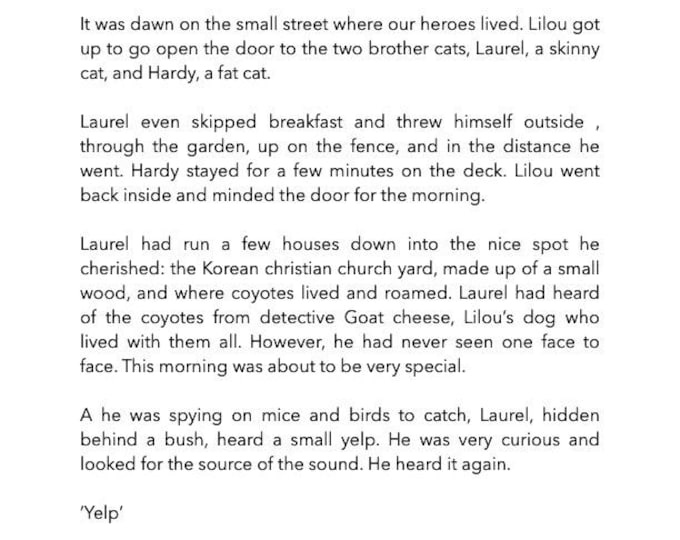 Bilingual story about cats and coyotes friendship by Lilou