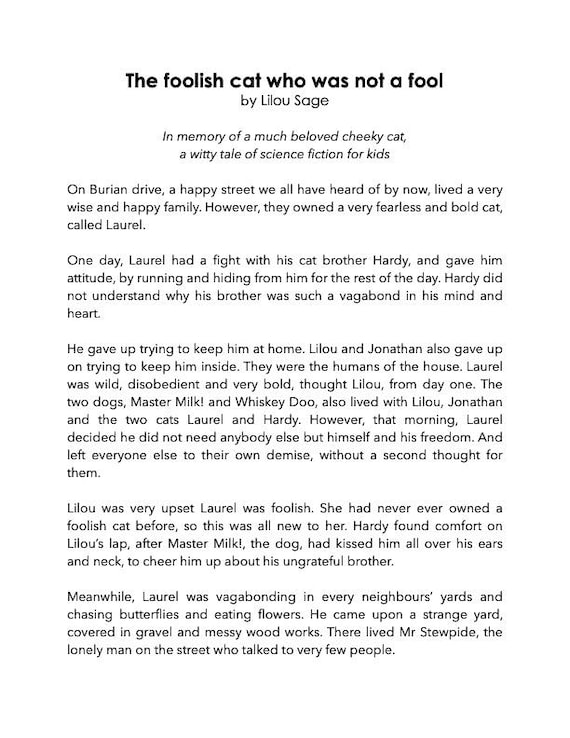 The foolish cat who was not a fool  (PRINT BOOKLET , 2nd ed 2026)