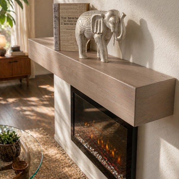 White Oak Fireplace Mantel - Solid Hardwood - Modern Floating Mantle Shelf - Custom Dimensions Available