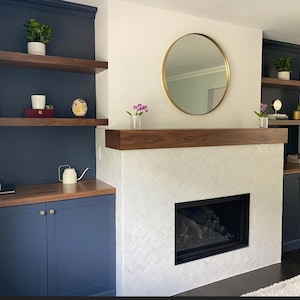Black Walnut Mantel Shelf, Elegant Modern Wood Fireplace Mantle 36-102”, Custom Sizes,  Handmade Home Decor