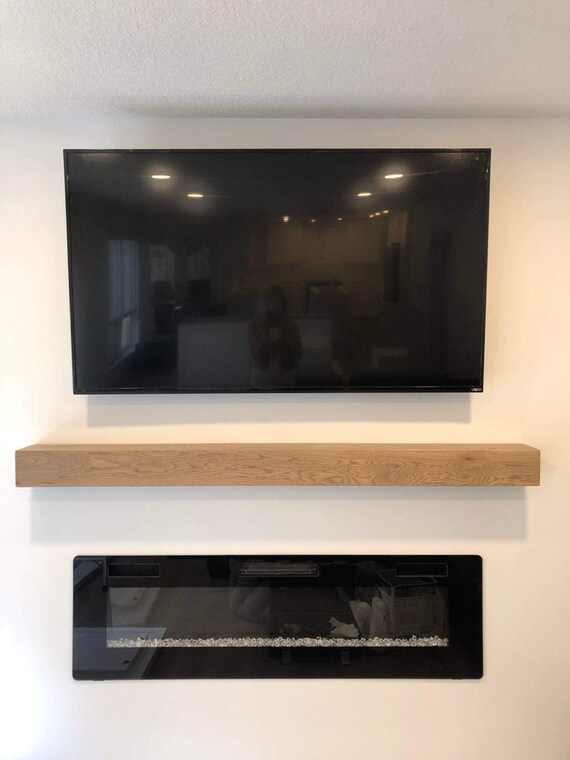 Handmade White Oak Fireplace Mantel, Modern Floating Farmhouse Mantle, Mounting Hardware Included