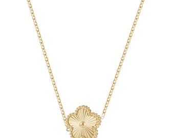 Five Petal Yellow Gold Daisy Pendant Necklace