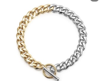 Two Tone Chunky Link Chain Toggle Bracelet