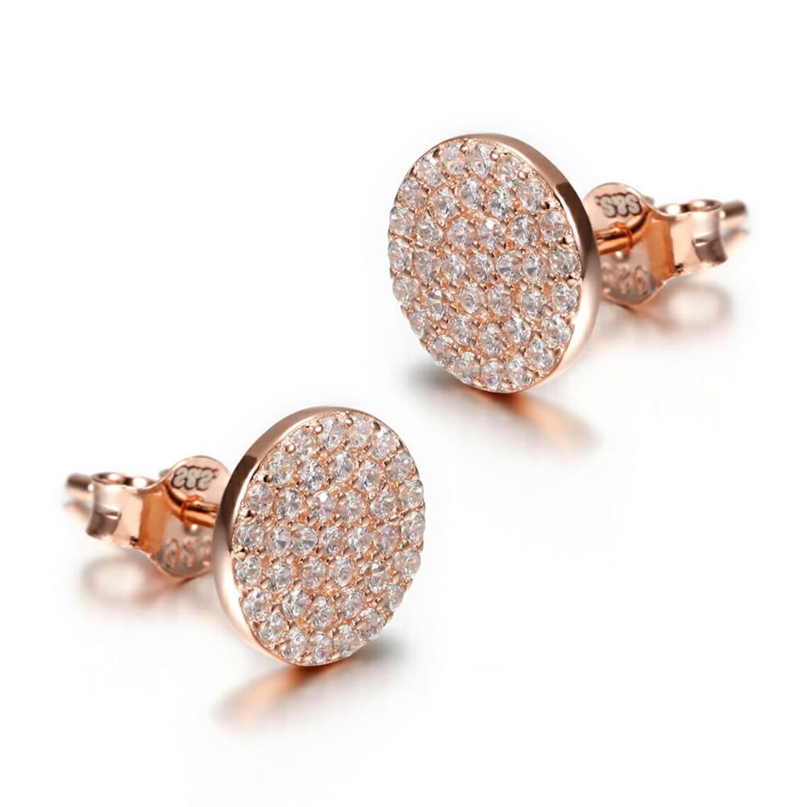 Round pave stud earrings in stainless steel with white gold Etsy