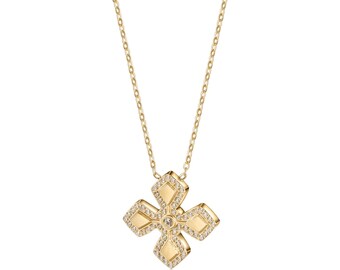 Floral Yellow Gold or White Gold Pendant Necklace with Polished  Pave Petals