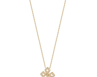 Floral Yellow Gold or White Gold Pendant Necklace with Pave Petals