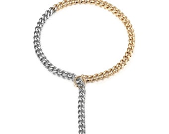 Two Tone Chunky Link Chain Lariat Necklace