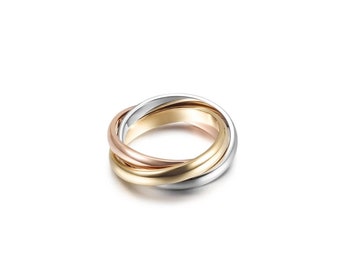 Tricolor rolling ring in White, Yellow and Rose gold plating