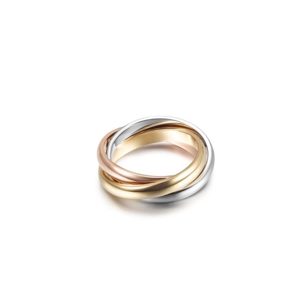 Tricolor rolling ring in White, Yellow and Rose gold plating