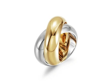 Twisty chunky band ring in yellow gold and silver plating in all sizes with a rolling ring design