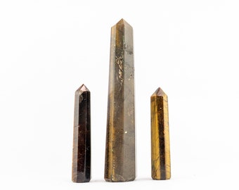 Tiger's Eye Crystal Tower, Gold Gemstone Tower, Root/Base & Solar Plexus Chakra Crystal, Grounding Crystal, Birthstone Crystal