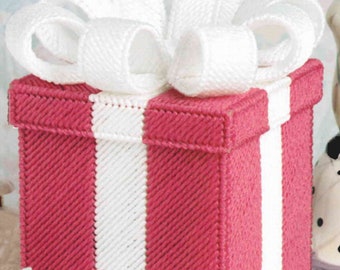 Gift Box Tissues Plastic Canvas Patterns PDF, Holiday Craft Pattern PDF Download, Fast + Easy Plastic Canvas Tissue Box Cover
