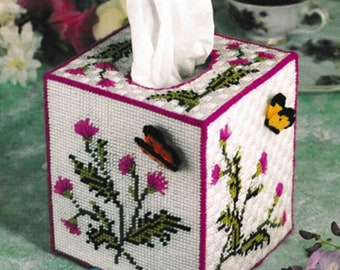 SALE! Vintage Plastic Canvas Patterns PDF, Butterfly Tissue Box Cover 10-count  Digital Download, tissue box topper