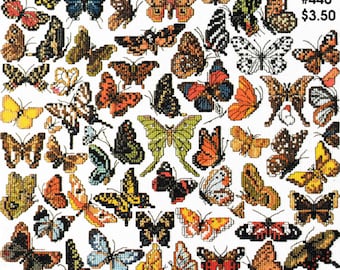 Mini Cross Stitch Pattern PDF Download, Vintage One Nighters 63 Butterflies Needlework DIGITAL PATTERNS for embroidery and needlepoint