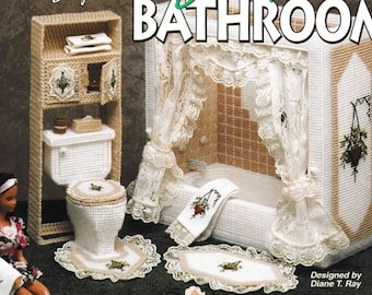 SALE! Doll Furniture Plastic Canvas Pattern PDF Vintage  Download Fashion Doll House Boho Bathroom Toilet Bath Mats Vanity Shelf