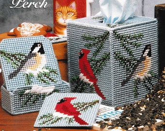 Plastic Canvas Tissue Box Cover Pattern Book PDF Cardinal & Chickadee Coaster Set Vintage Crafts Instant Digital Download Now