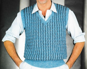 Mens Crochet Pattern PDF Textured Sweater Vest V-Neck Warm Vintage Instant Download Mens SIZE 38 - 40 - 42