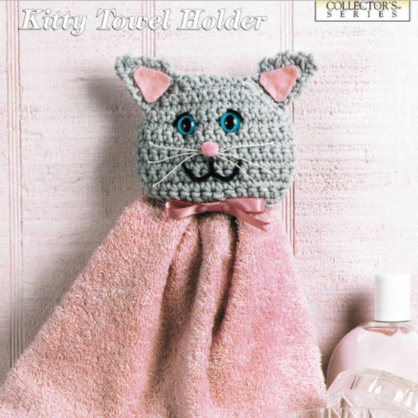 SALE! Crochet Towel Holder Pattern Book PDF Cute Kitty Cat Kids Bath Room Towel Ring Gifts Vintage Crafts Leaflet Digital Download