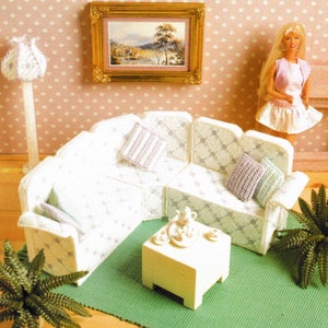 Barbie Furniture Plastic Canvas Pattern PDF Book Instant Download Fashion Doll House Living Room Sofa Couch Lamp Pillows Patterns