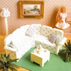 Barbie Furniture Plastic Canvas Pattern PDF Book Instant Download Fashion Doll House Living Room Sofa Couch Lamp Pillows Patterns