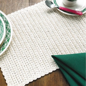 Crochet Place Mat Pattern PDF Scallop Edge Cotton Dining Placemat Vintage Craft Book Instant Download - Sport Yarn