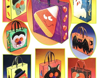SALE! Halloween Plastic Canvas Pattern PDF, Trick Or Treat Bags, Pumpkin, Witch, Cat, Bat, Frankenstein, Candy Corn, Ghost, Vampire