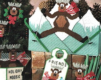 Christmas Plastic Canvas Patterns PDF, Christmas Moose Crafts Download, Holiday Decor, Ornaments, Coasters, Tissue Box Cover