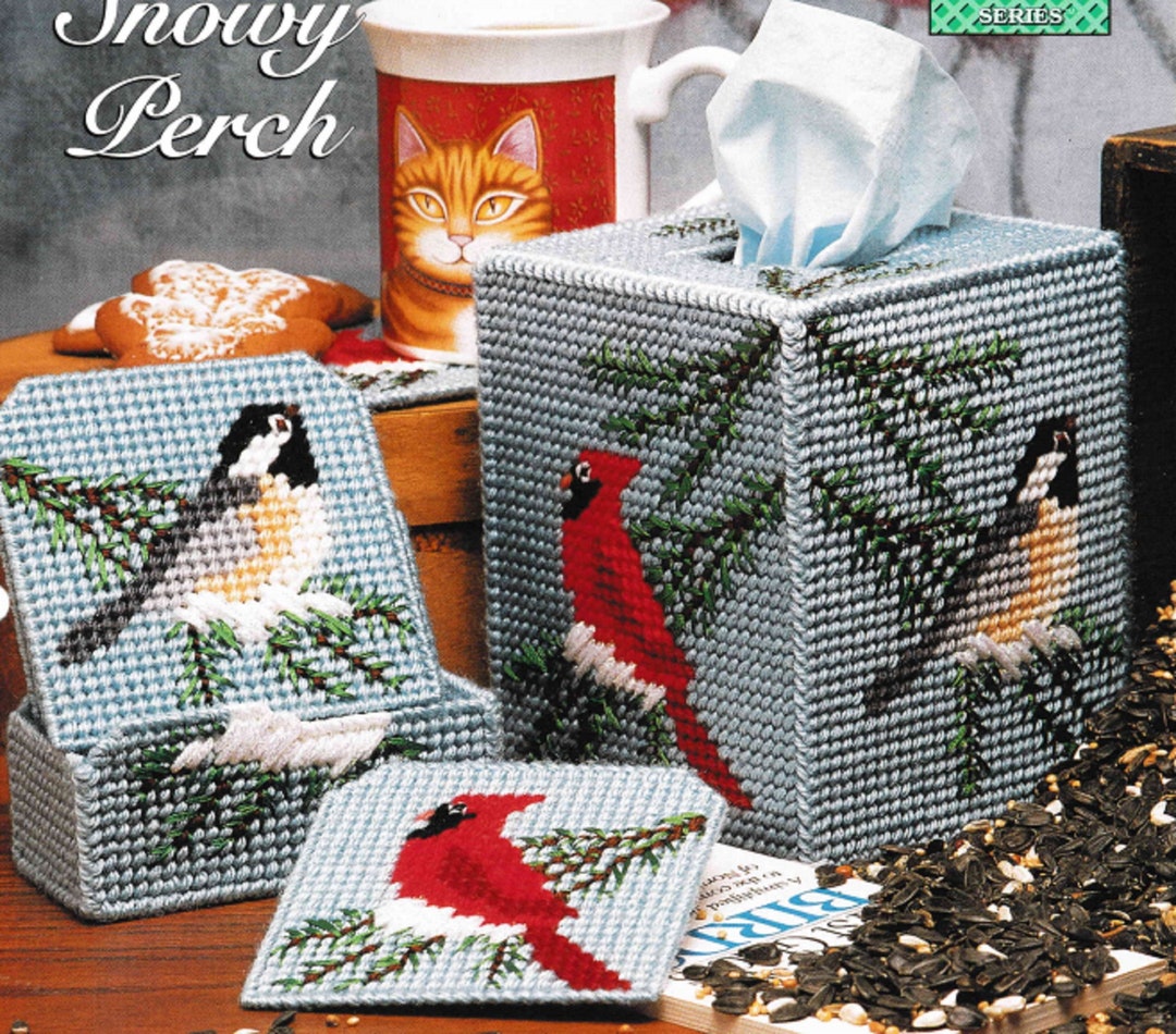 Plastic Canvas Tissue Box Cover Pattern Book PDF Cardinal & Chickadee ...