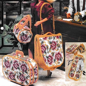Plastic Canvas Barbie Furniture Pattern PDF Fashion Doll Rose Tapestry Luggage Instant Download *10-count* mesh